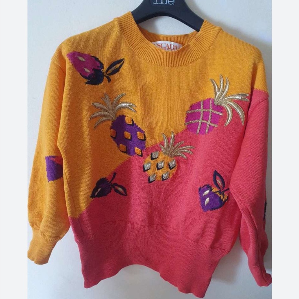 Escada Orange and Pink Sweater with Pineapple Design
